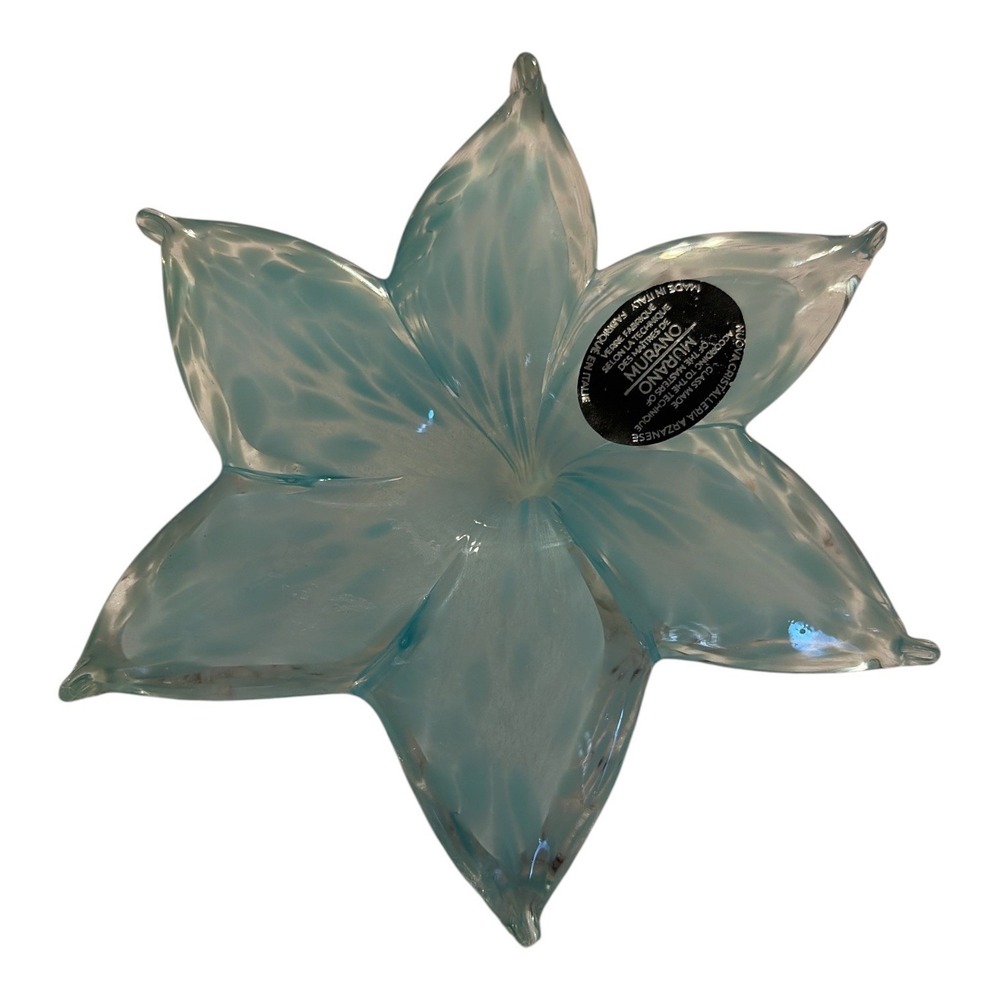 Genuine Murano Italian Flower Blown Glass light blue color Italy. 5 inches